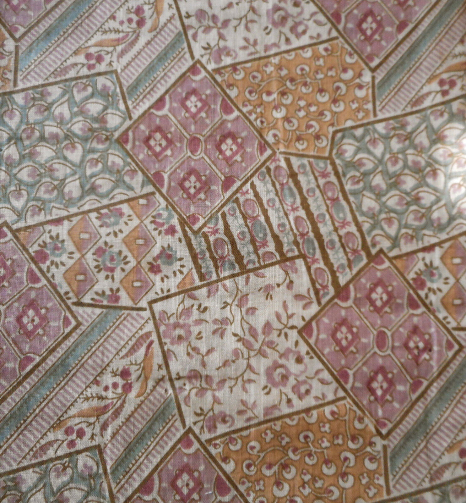 Antique Floral Calico Cheater Quilt Cotton Fabric ~Sage Rose Lavender Brown 