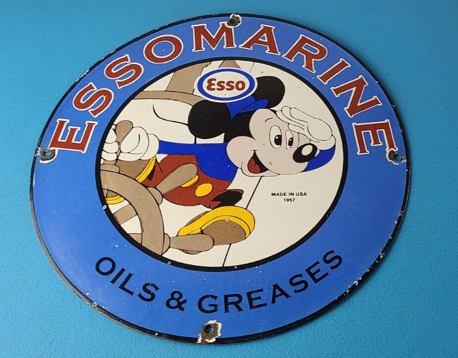 Vintage Esso Gasoline Sign - Mickey Mouse Service Station Porcelain Gas Sign