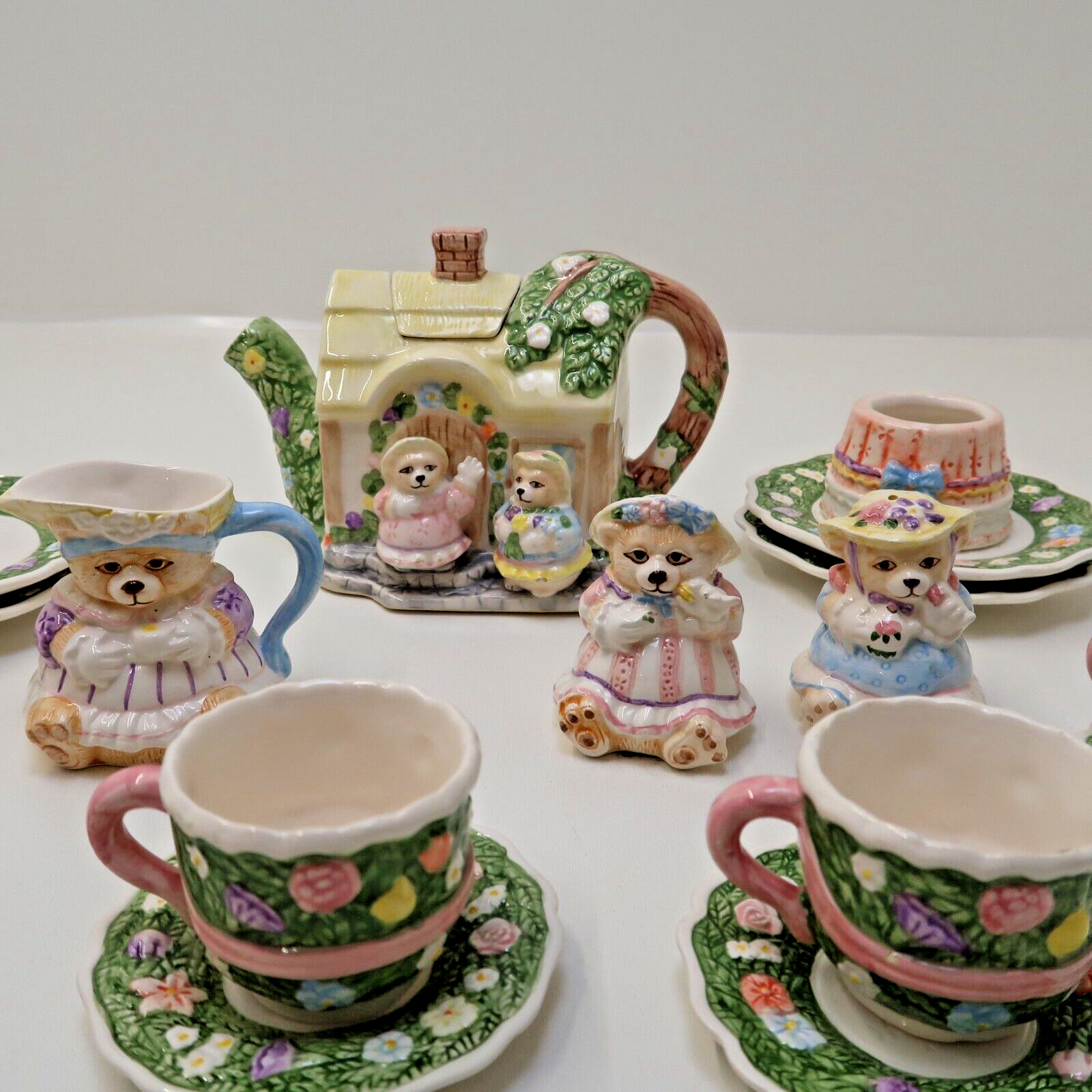 Vintage Alton Country Cottage Bears Miniature Tea Party Set Ceramic 1993 A