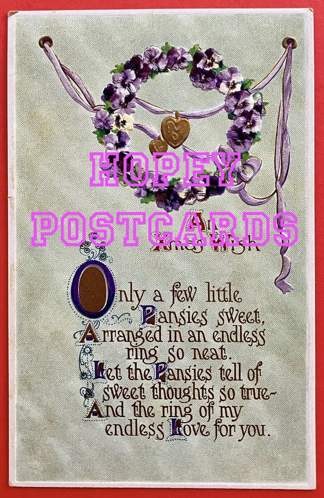Antique PANSY WREATH postcard~embossed~ AN XMAS WISH~GOLD highlights ~1907- 1914