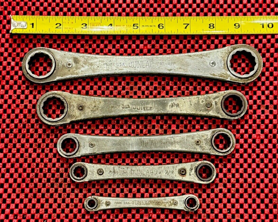 Vintage Dunlap Tools 5pc Set Of Ratcheting Wrenches, Standard/SAE Made In USA