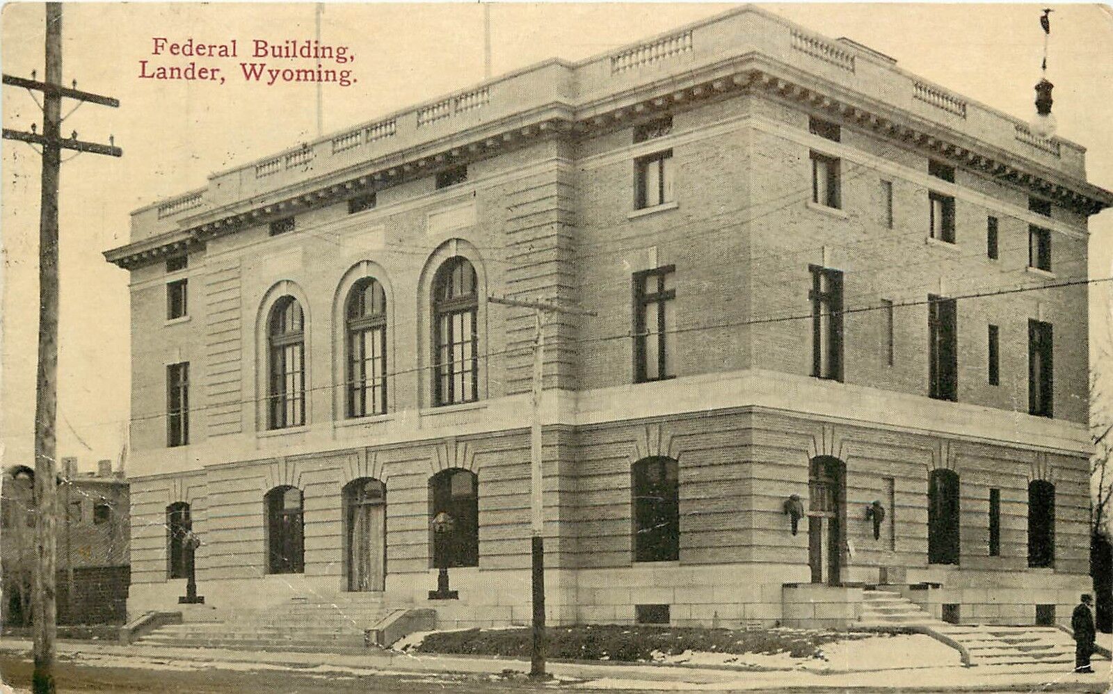1907-1915 Printed Postcard; Federal Building, Lander WY, Fremont County, Posted