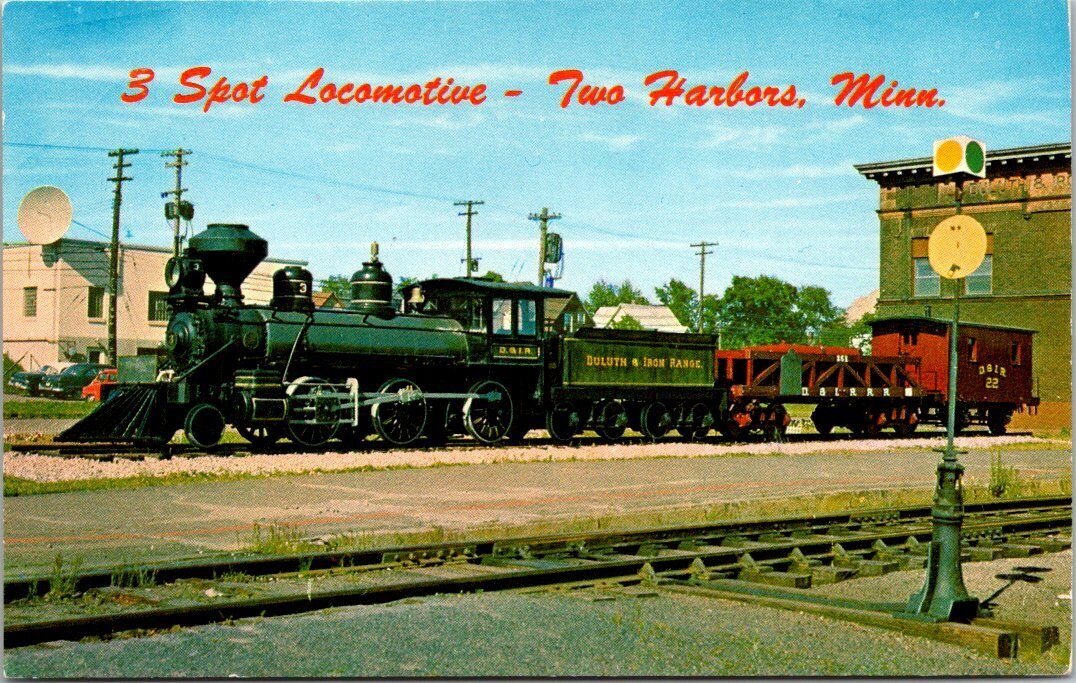 Two Harbors Minnesota #3 Steam Locomotive Duluth Iron Range Old Cars Postcard MN
