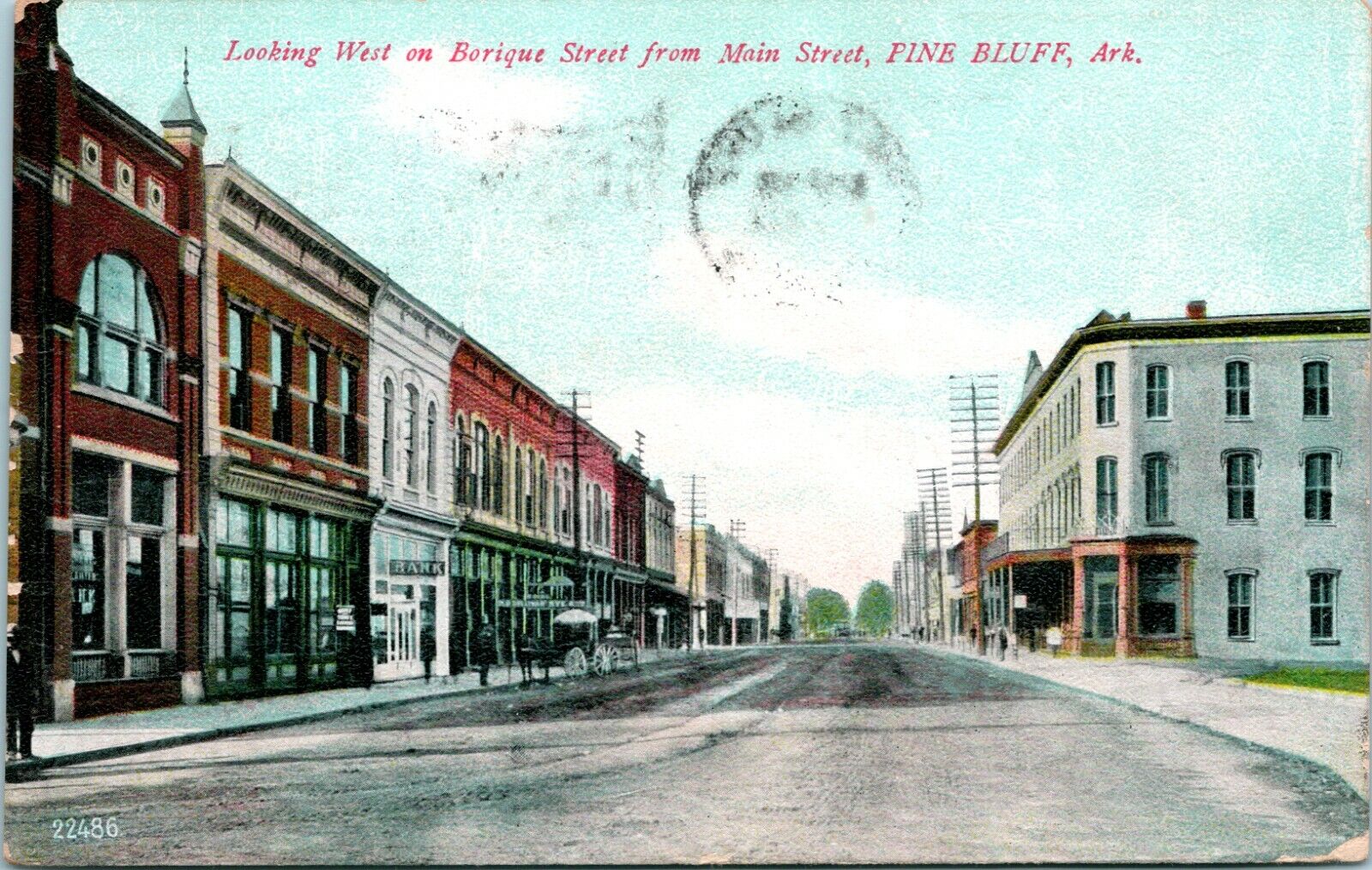 Vtg Postcard 1909 Street View Borique Street From Main Street Pine Bluff AR M13