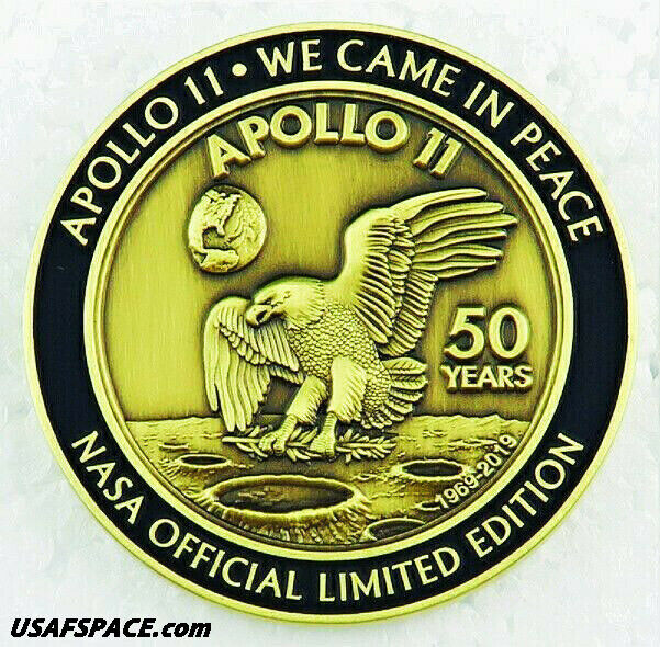 APOLLO 11 50th Anniversary -BACK TO THE MOON-LUNAR FLOWN METAL MEDALLION - COA
