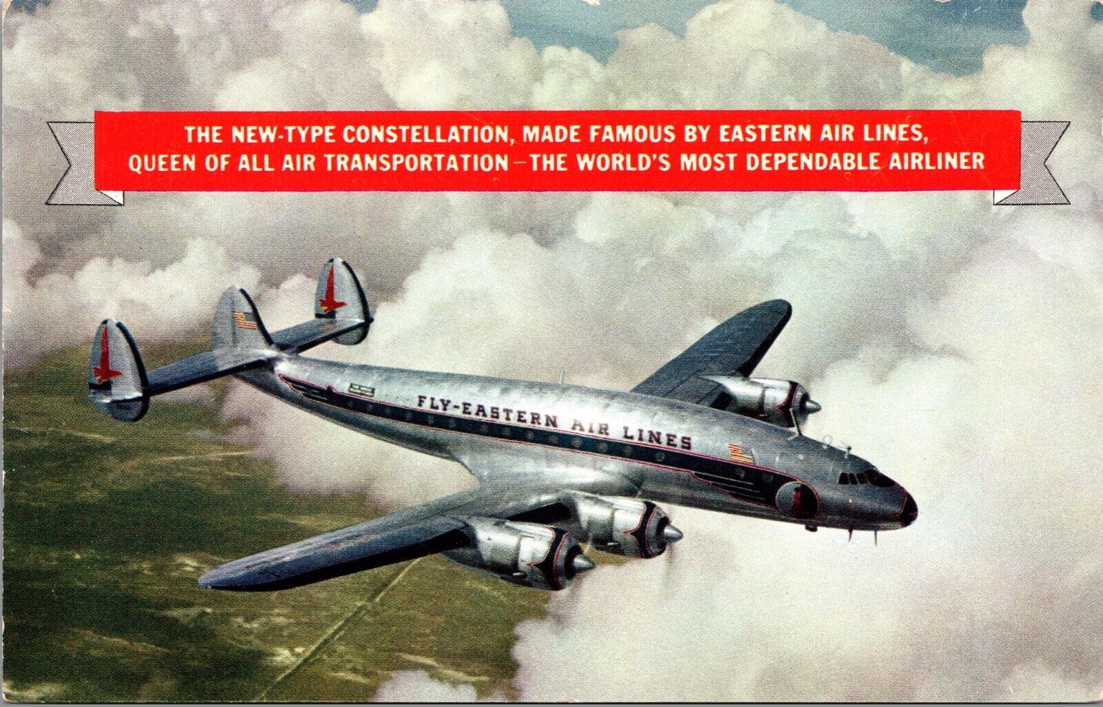 Advertising Postcard Constellation Airliner Eastern Air Lines Airplane in Flight