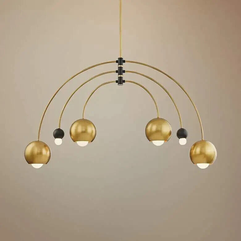1950\'s Mid Century Brass Black Stilnovo Light Chandeliers 6 Light Pendant