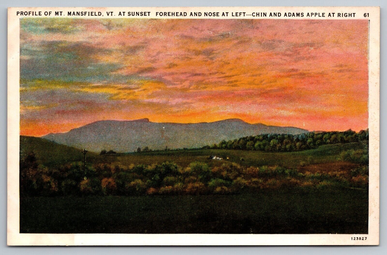 Mt Mansfield at Sunset. CHin & Adams Apple. Vermont Vintage Postcard