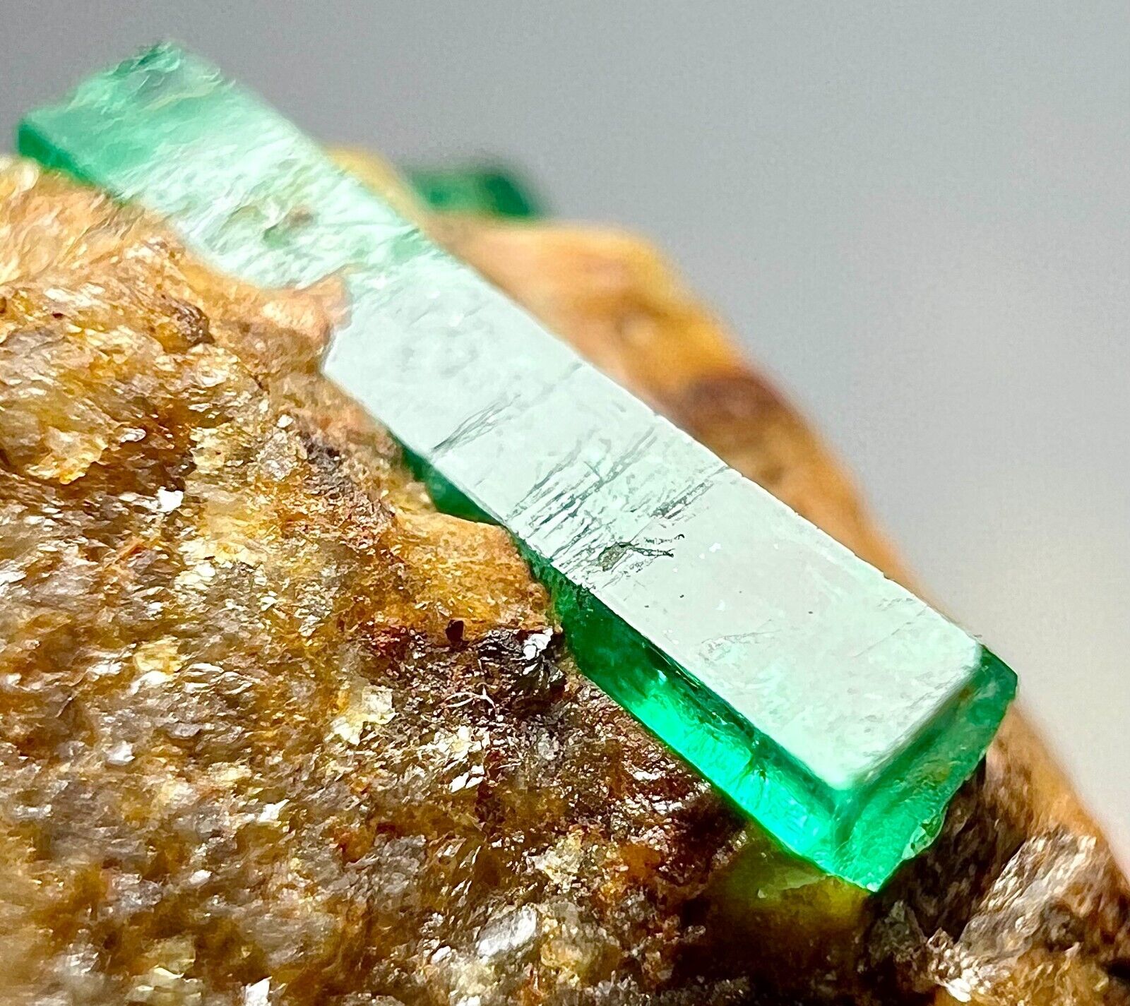26 CT Well Terminated Top Green Panjsher Emerald Transparent Crystal On Matrix