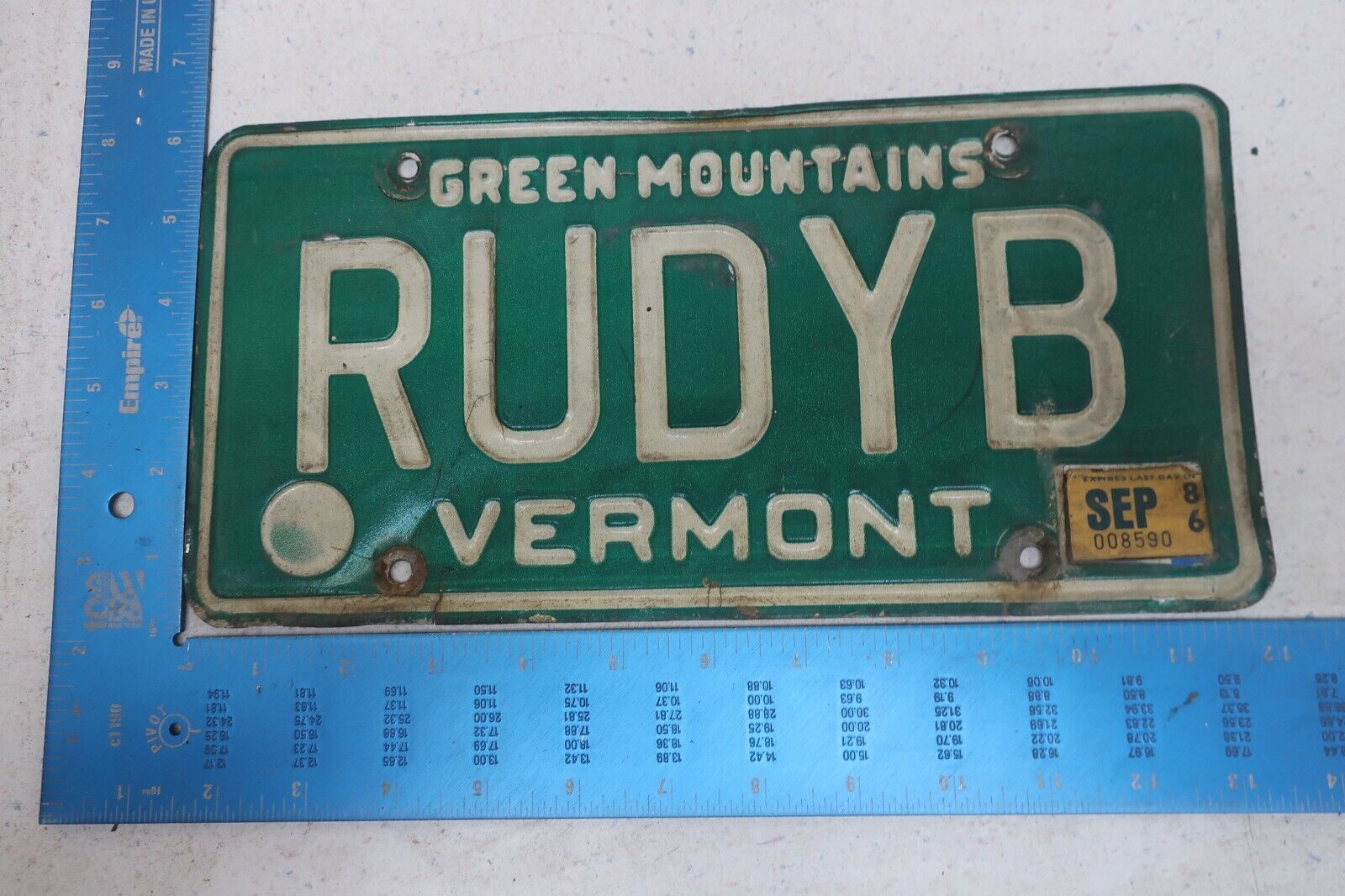 Vermont VT License Plate Tag Vanity 1986 86 Rudy B Mans First Name RUDYB #1