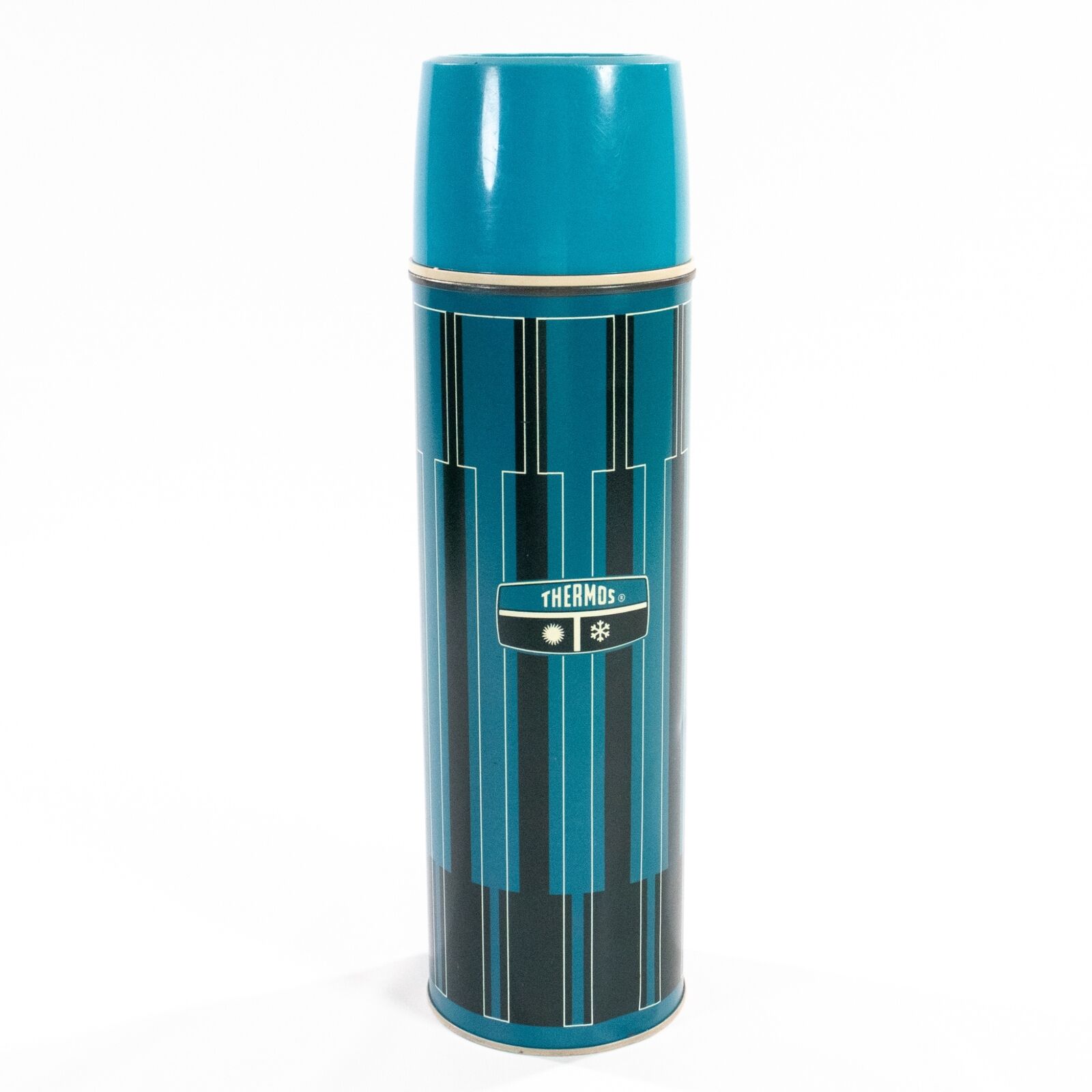 Vintage King Seeley Thermos 1973 Black Blue White 13 Inch Tall Metal 1960s MCM