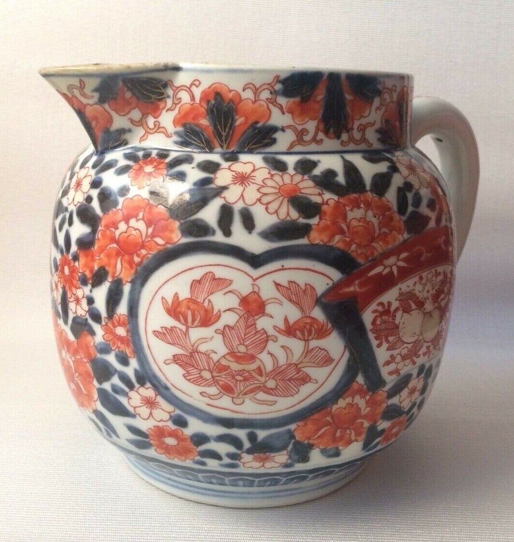 Antique Japanese Enameled Imari Pitcher Porcelain with repair
