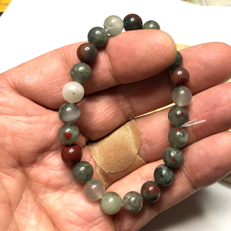 Natural African Bloodstone Crystal Gems Beads Bracelet