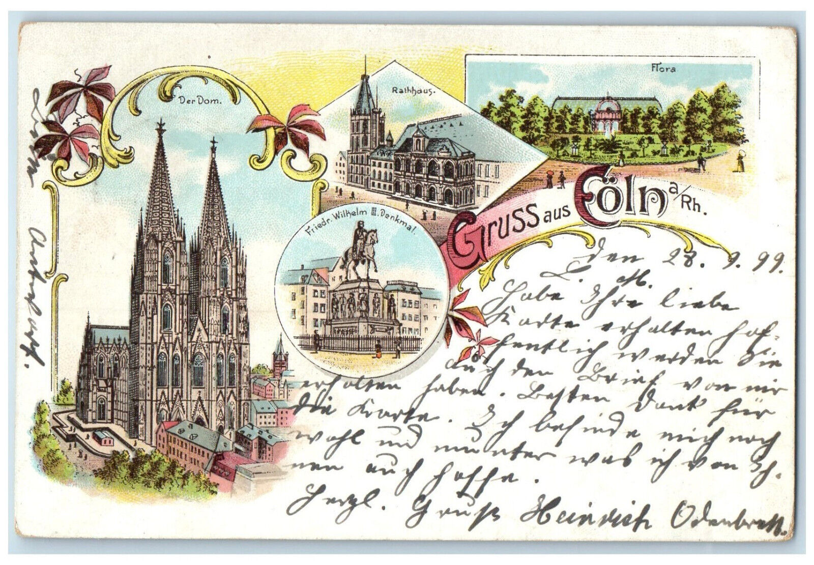 1899 Greetings from Cologne Germany Monument Church Multiview Postcard