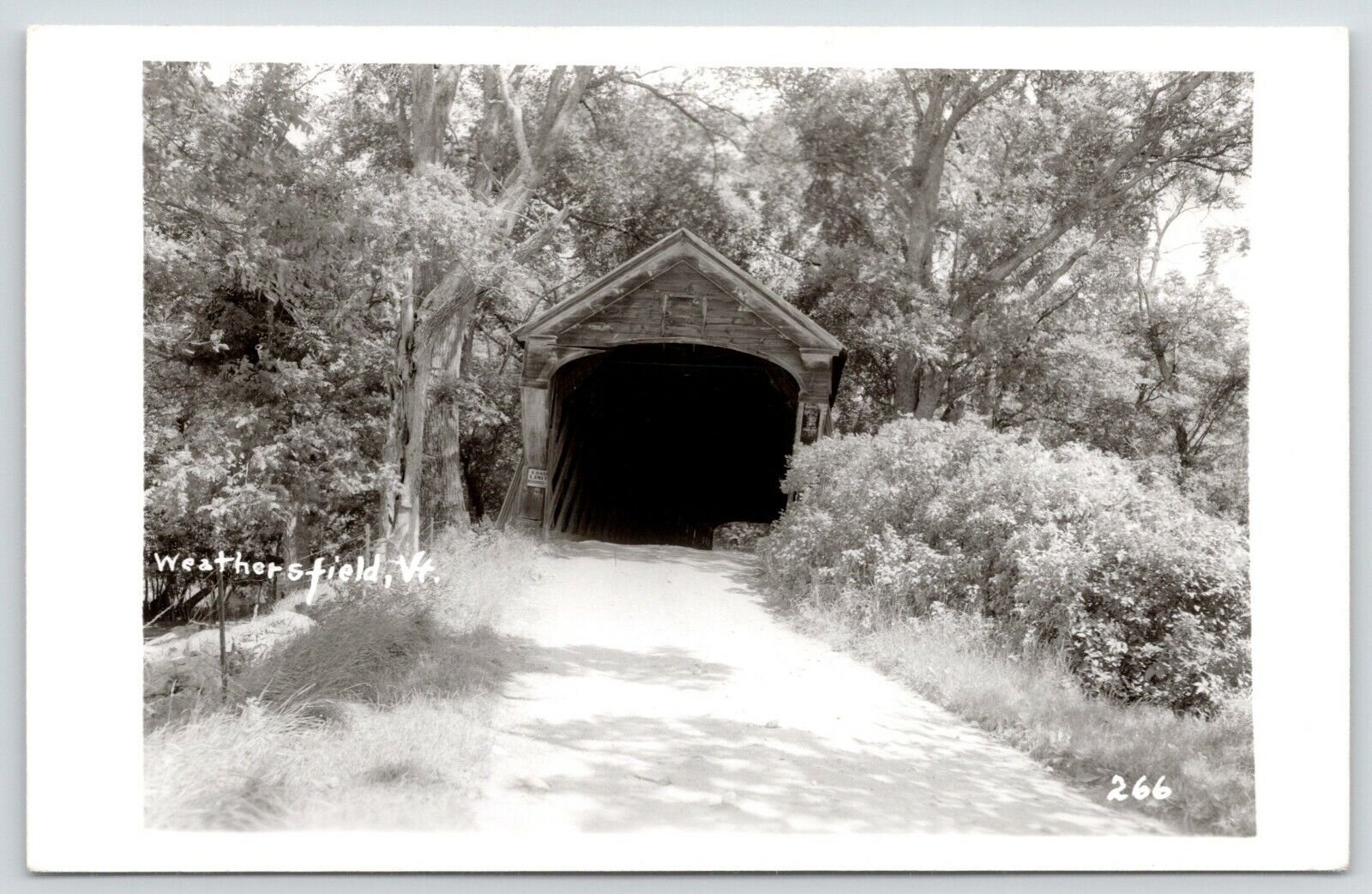 Weathersfield Vermont~Dirt Road to Covered Bridge~Load Limit Sign~1950s RPPC