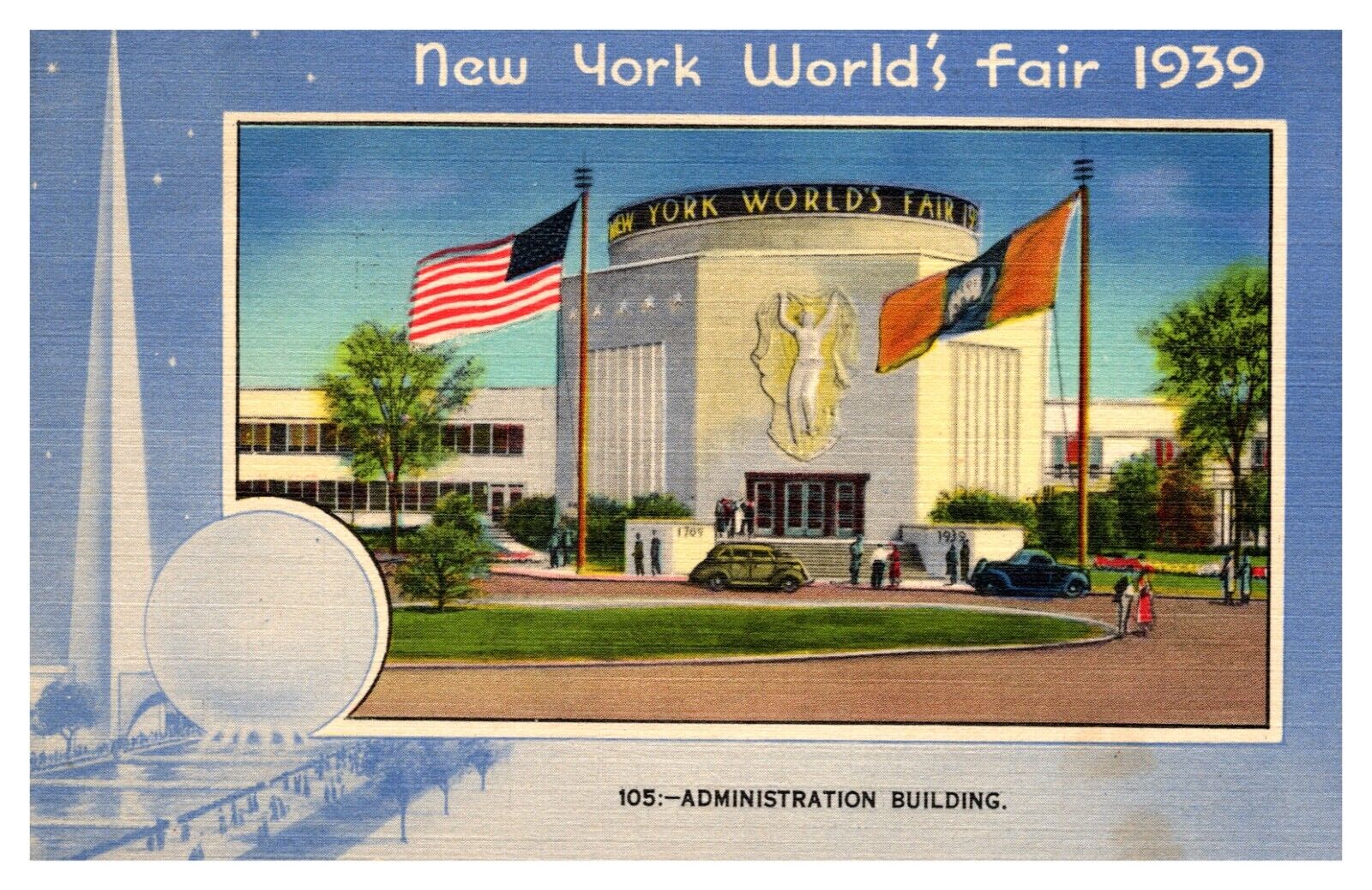 New York World's Fair 1939 Administration Building  Linen postcard c 98