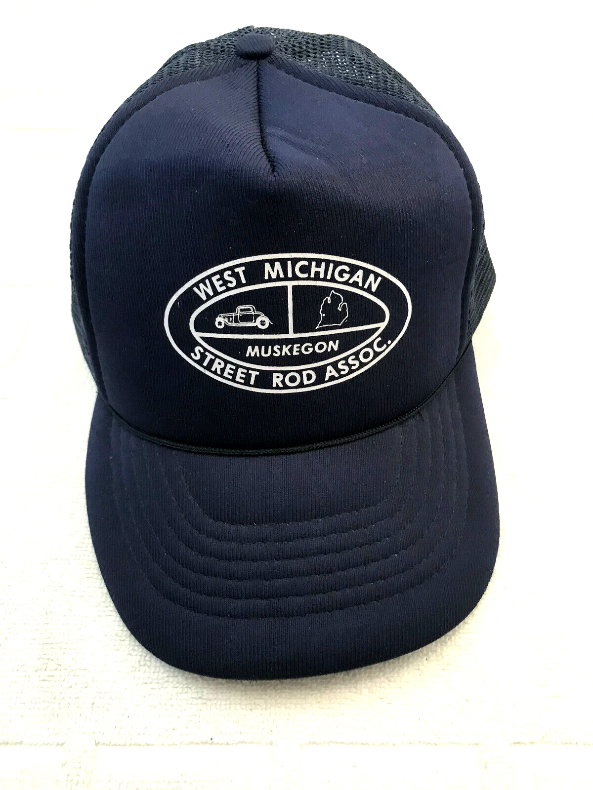 VTG West Michigan Street Rod Association Muskegon Strapback Trucker Cap Hat Navy