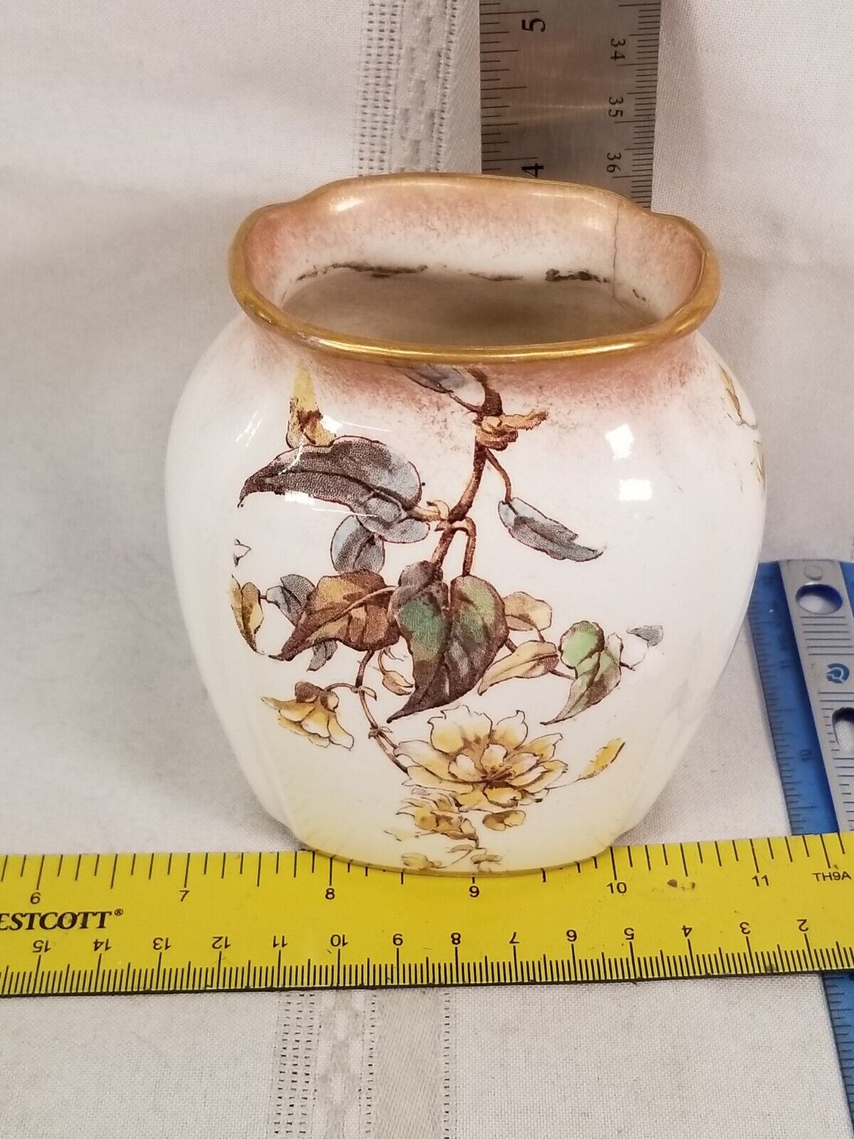 CRAZED Antique Rare Doulton Burslem Floral Small Vase  \
