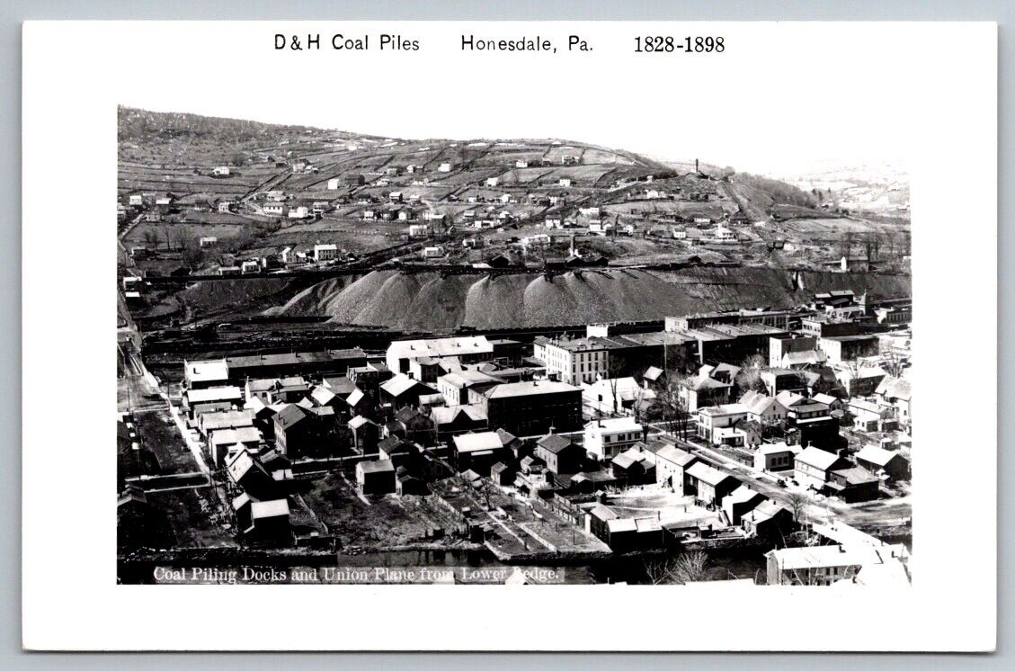 HONESDALE PA PENNSYLVANIA Postcard D & H Coal Piles Docks and Union Plane Aerial