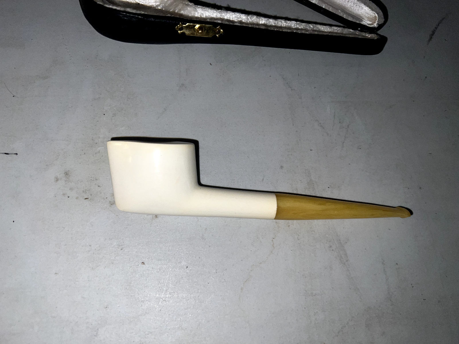 Real Block Meerschaum Leather Cased Pipe UNSMOKED WITH CASE 6.5
