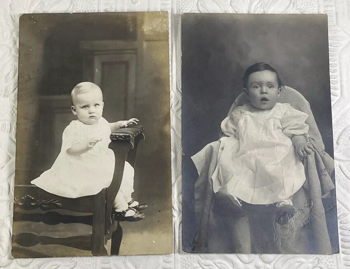 RPPC Baby Postcard Real Photo Unposted Lot Early 1900s Child Sitting Chair Gown