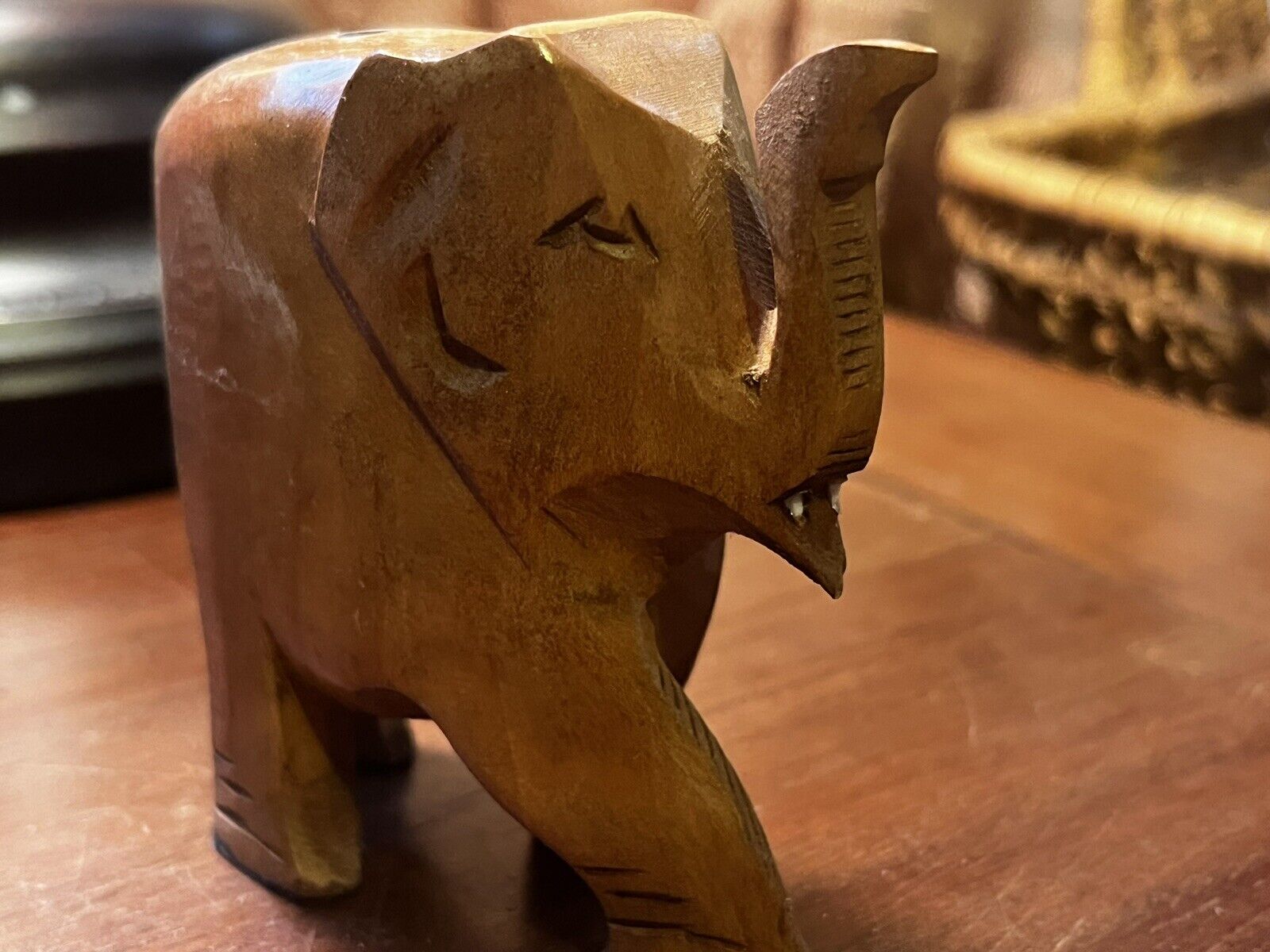 Elephant Figurine Vintage Hand Carved