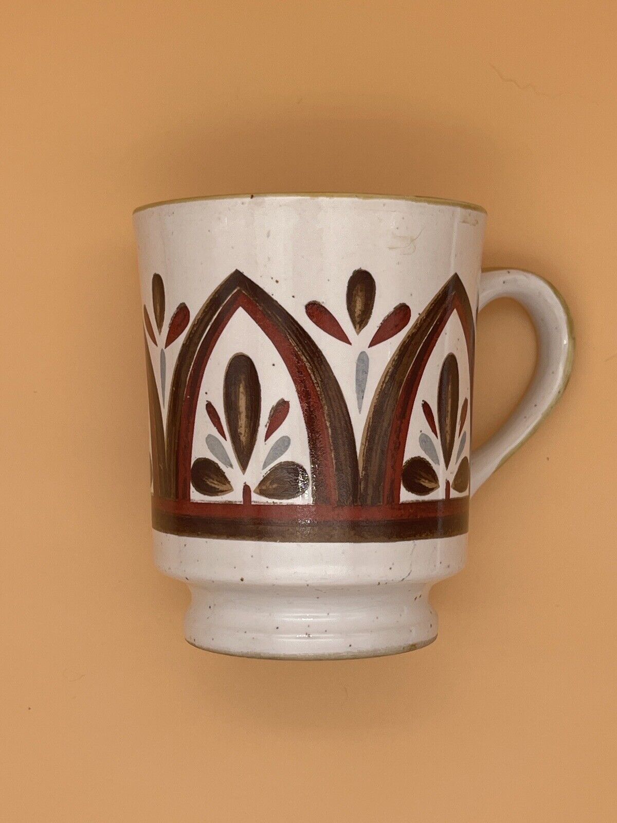Vintage Casualstone Beige Brown Floral Arched Mug