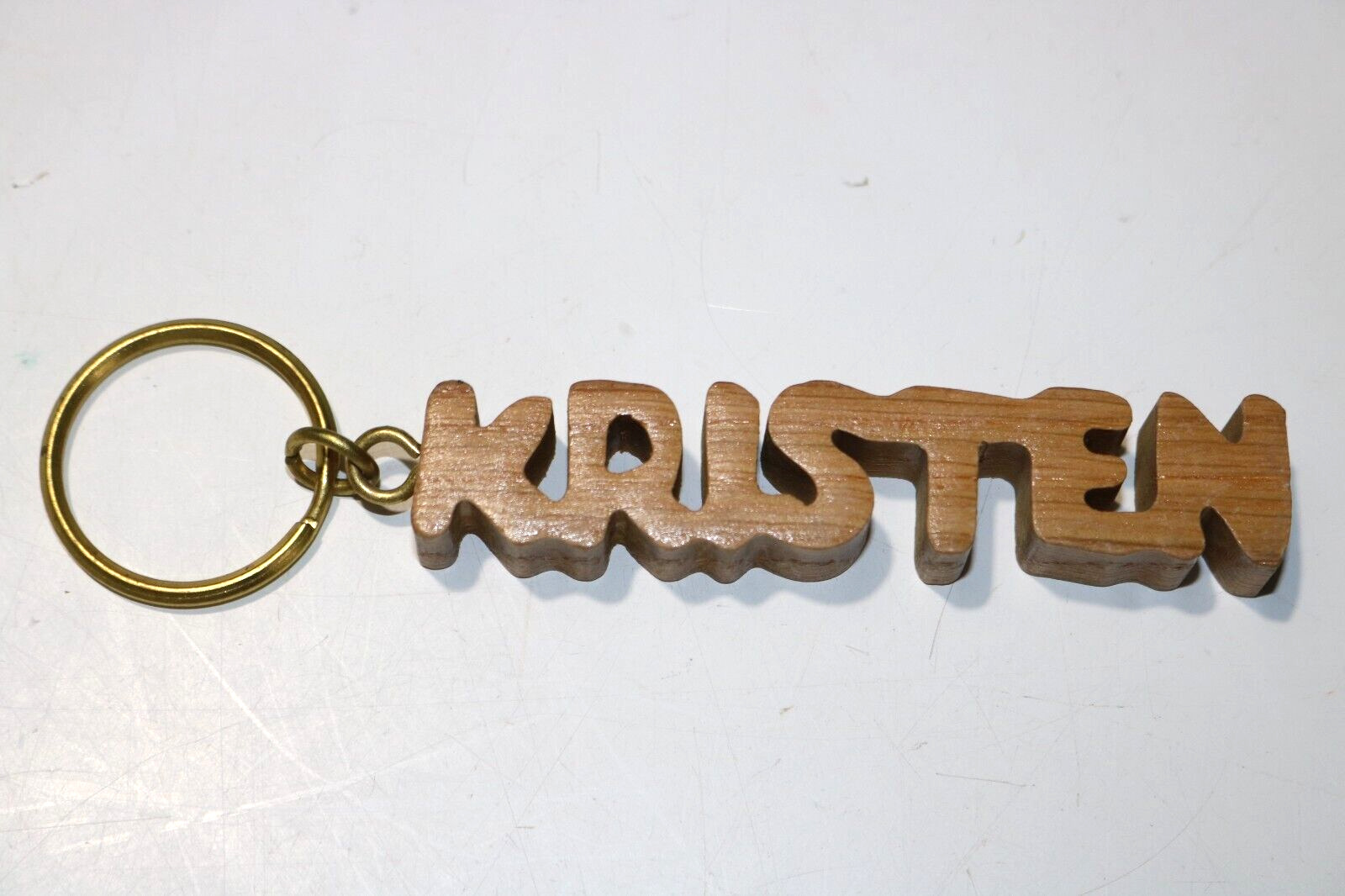 Vintage Keychain KRISTEN Key Ring Wood Name Fob By Russ Berrie 1980\'s