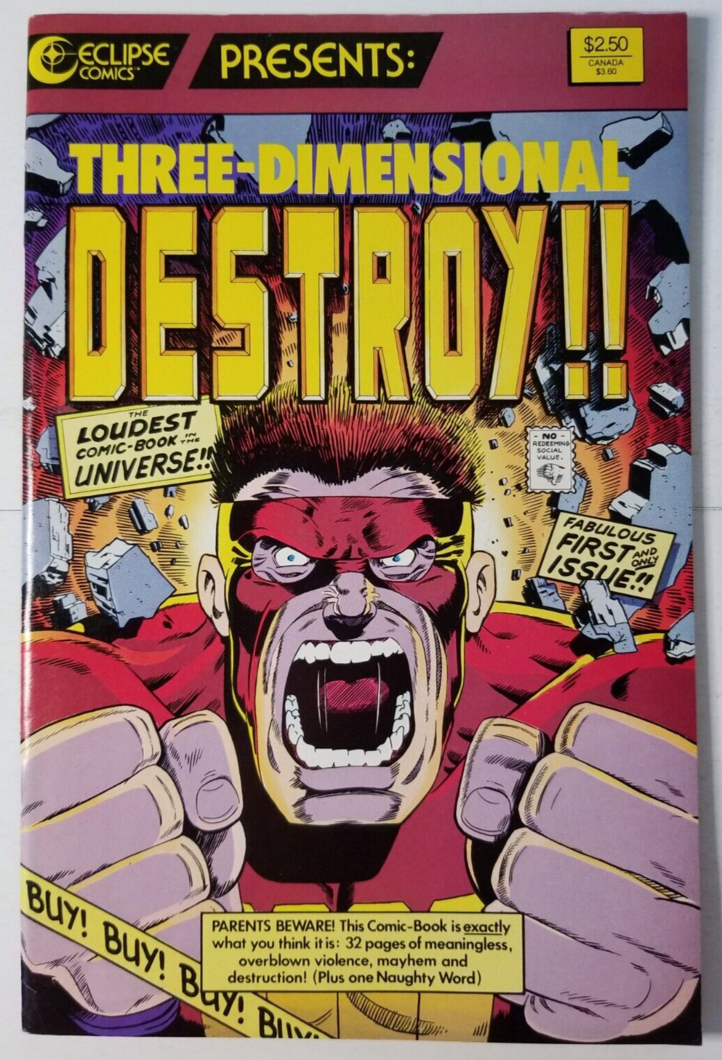 Three Dimensional Destroy #1 VF/NM (1987, Eclipse) 3D glasses still attached