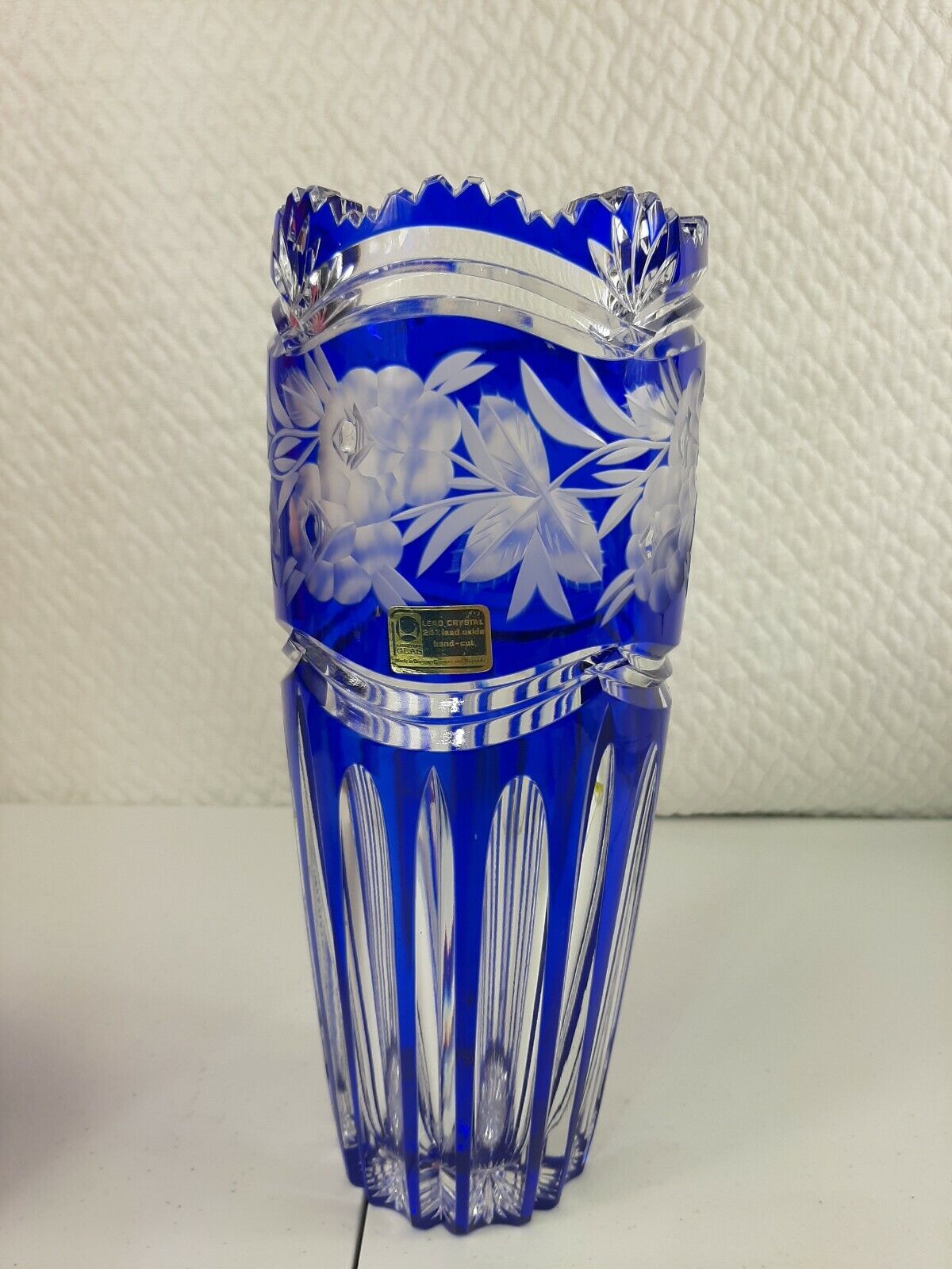 LAUSITZER German Democratic Republic Cobalt Blue Crystal Vase