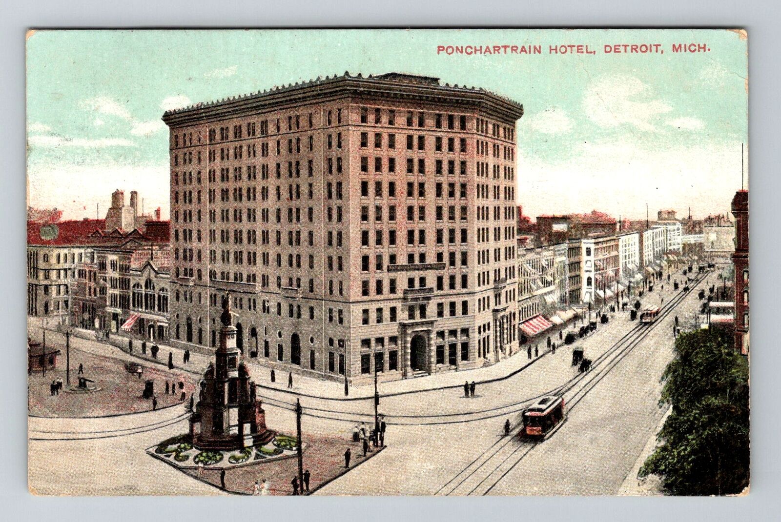 Detroit MI-Michigan, Ponchartrain Hotel, Antique Vintage Souvenir Postcard