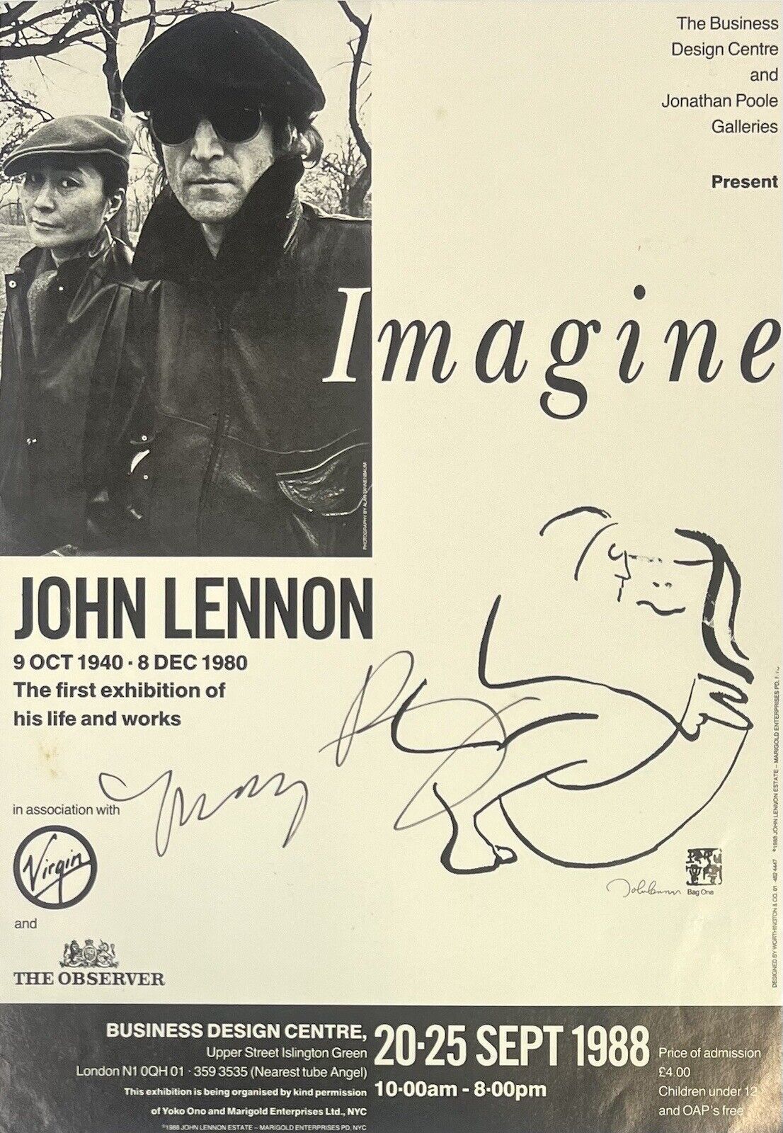 Beatles : May Pang - Signed Autograph John Lennon Exhibition Handbill (1988)