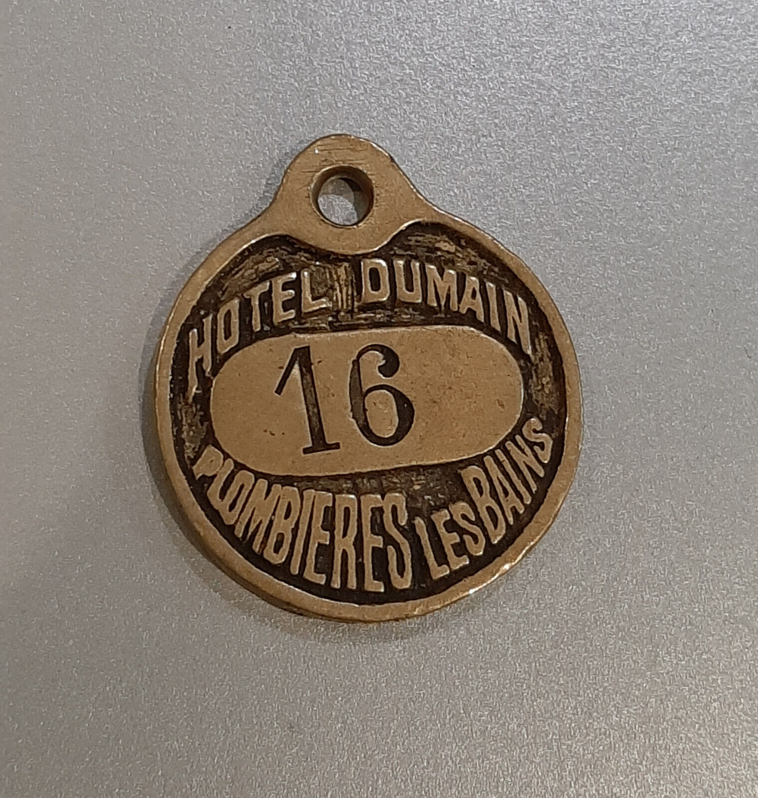 Vintage/Antique French Hotel Key Fob Hotel Dumain Plumbieres Les Bains No. 16