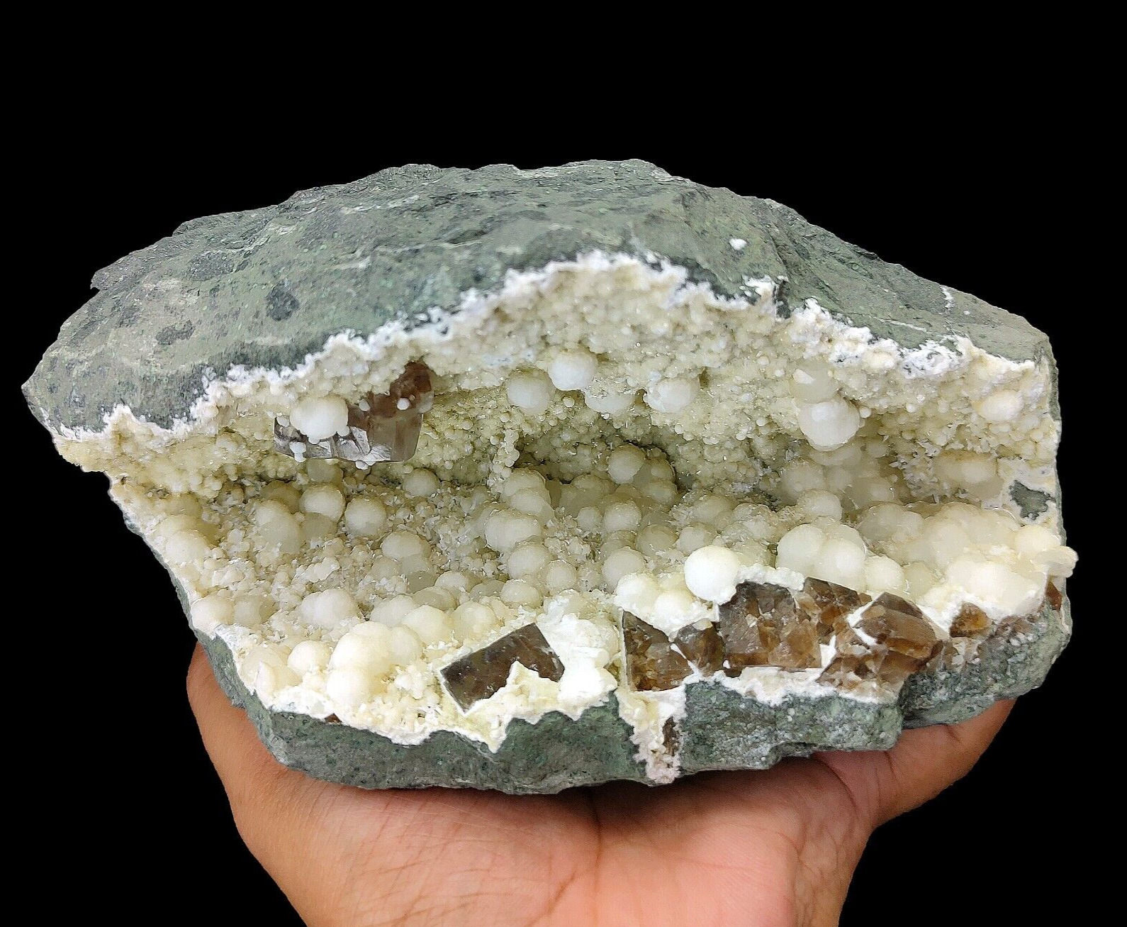 Rare Brown Calcite & Gyrolite in Geode  - Rock, Mineral Specimen #665