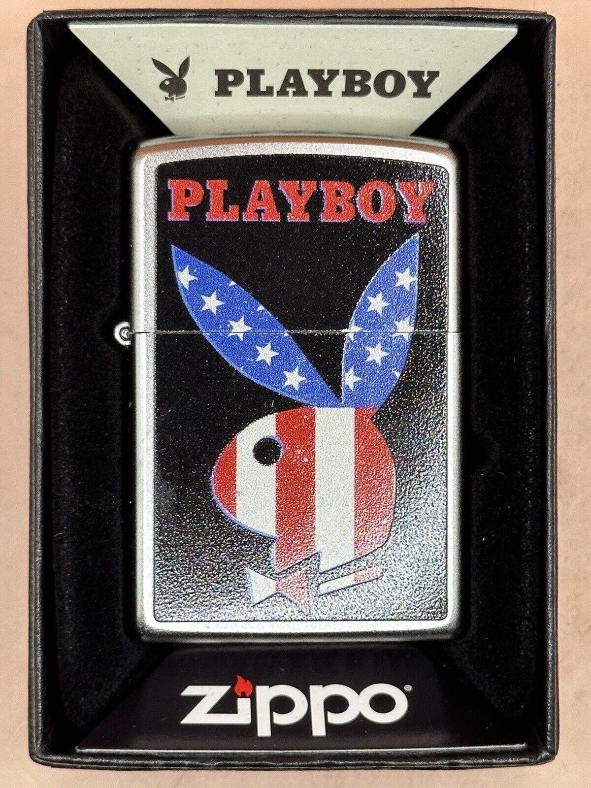 Playboy USA Flag Bunny Logo Zippo Lighter NEW In Box Rare