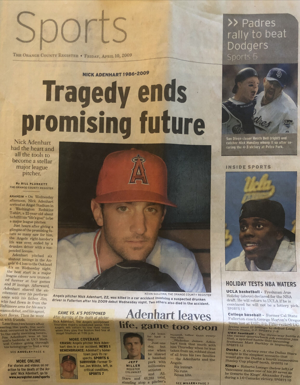 Nick Adenhart Killed 2009 OC Newspaper Jrue Holiday UCLA Bruins NBA Draft