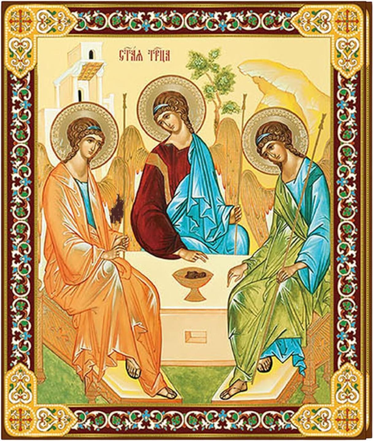 Ornate Holy Trinity Catholic Gold Tone Foil Orthodox Wood Mounted Icon 7.5 In