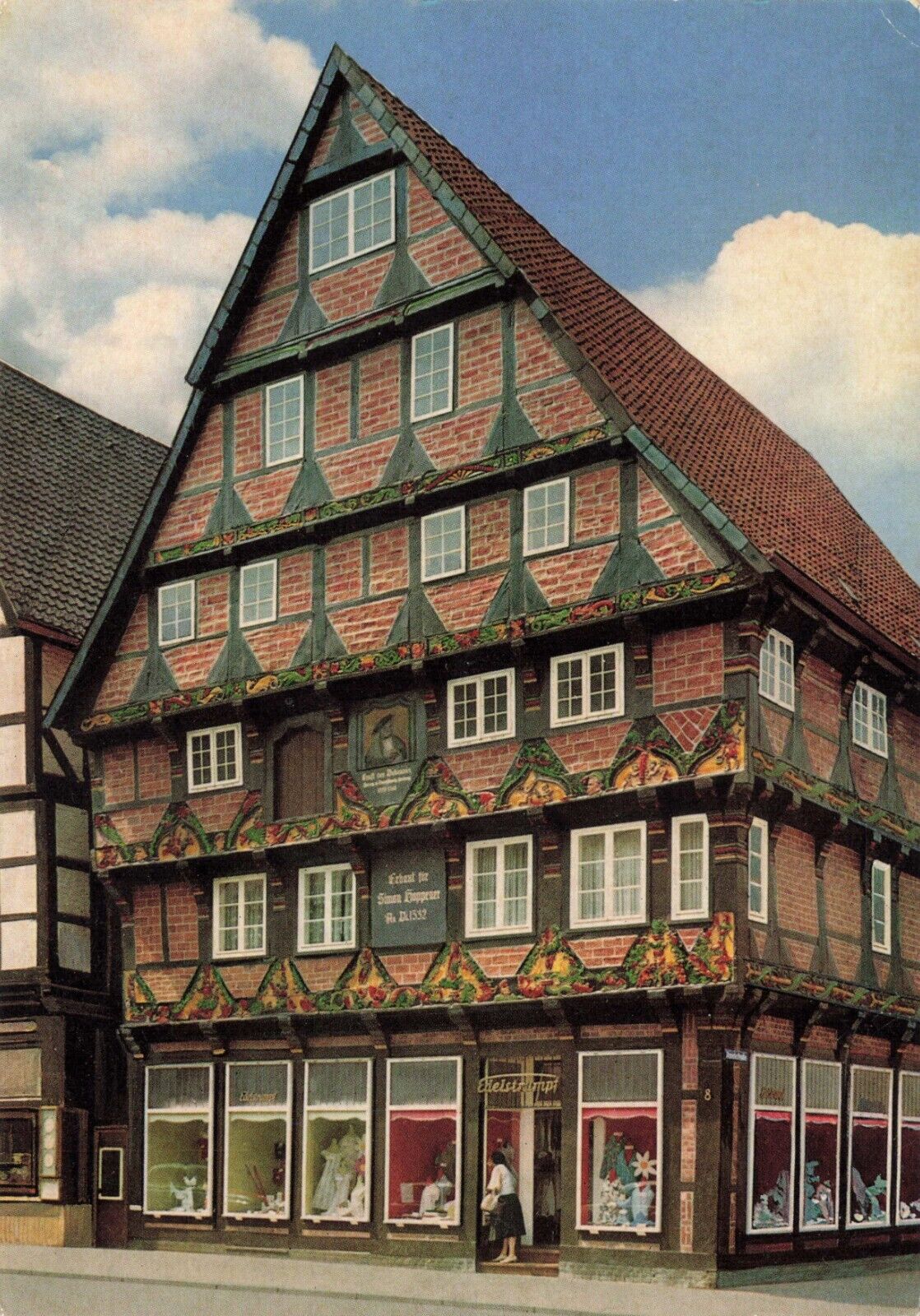 Postcard Germany Celle Hoppener Haus Half-timbered houses Lower Saxony