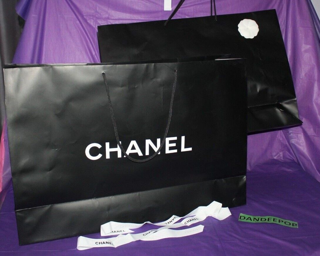2 Large Chanel Empty Gift Bags With Ribbon Black 25 x 17 Photography Luxury