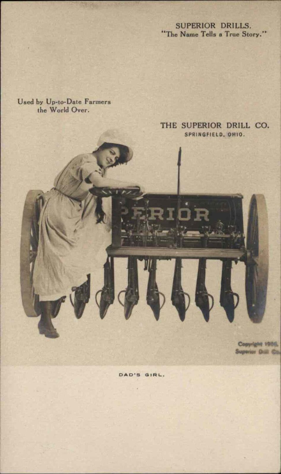 Superior Drills Advertising Machinery Pretty Woman c1906 Real Photo Postcard