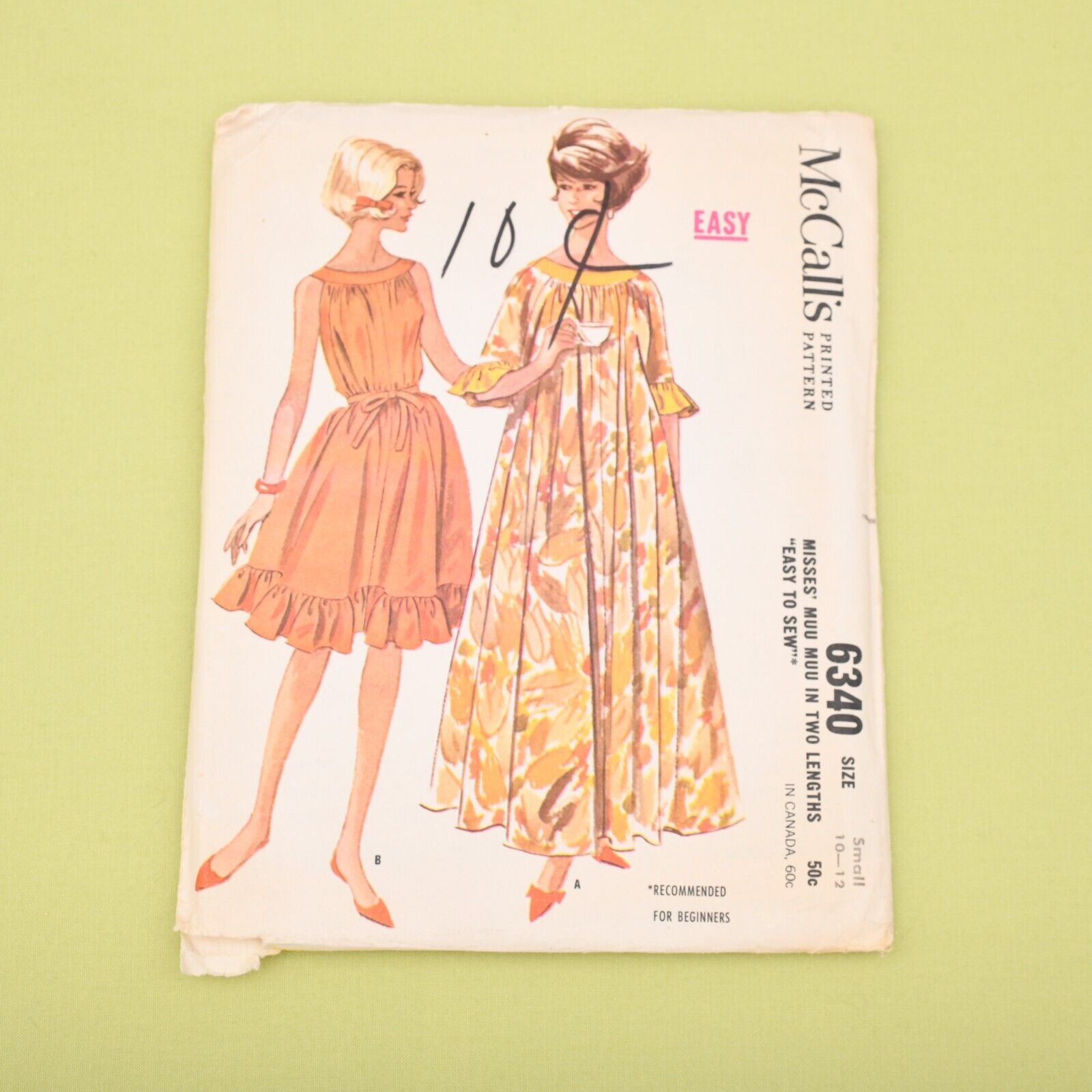 Vintage 1960s McCall’s Muu Muu Sewing Pattern - 6340 - Bust 31-32 - Complete