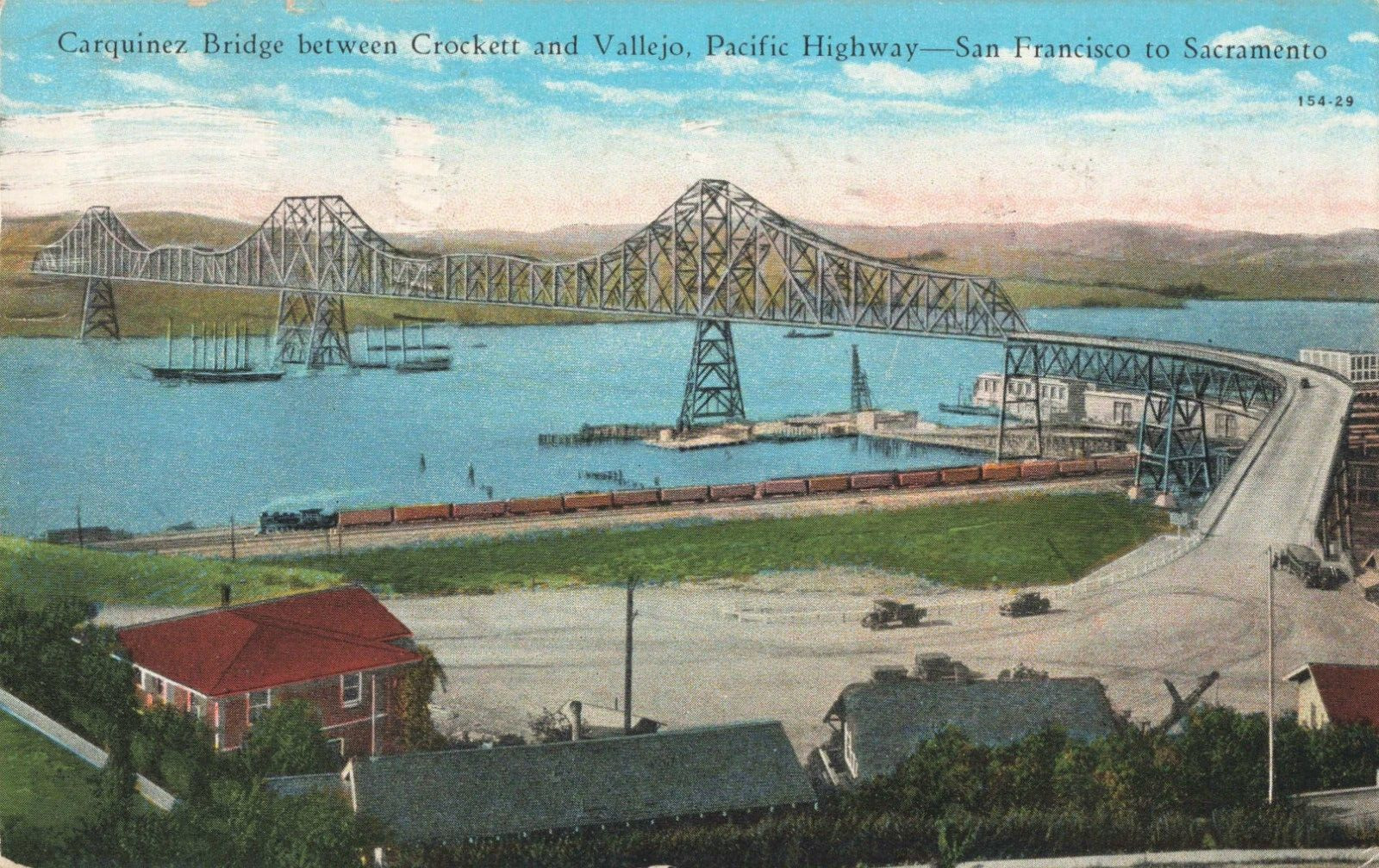 Carquinez Cantilever Bridge San Francisco Bay Area 1945 Vintage Postcard 428