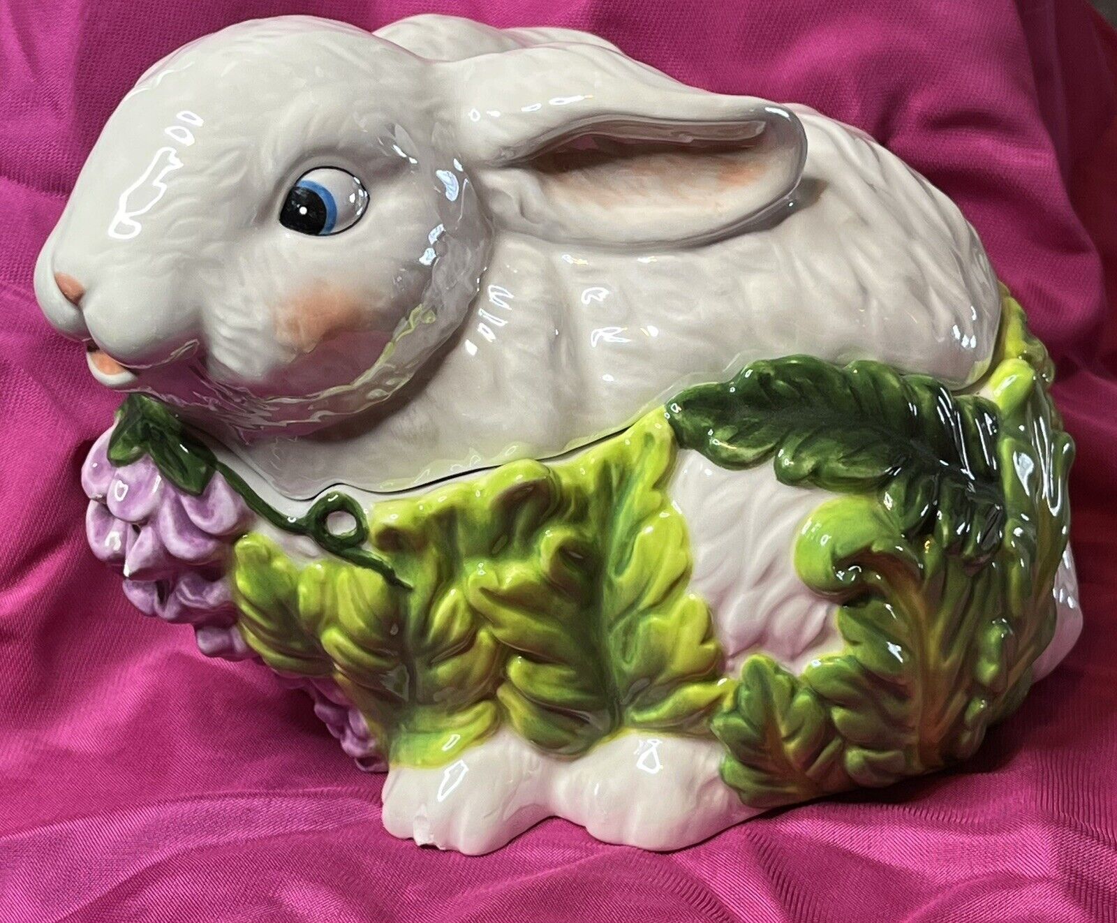Christopher RADKO Fern Meadows Collection Large Rabbit Ceramic Box w/Lid SIGNED