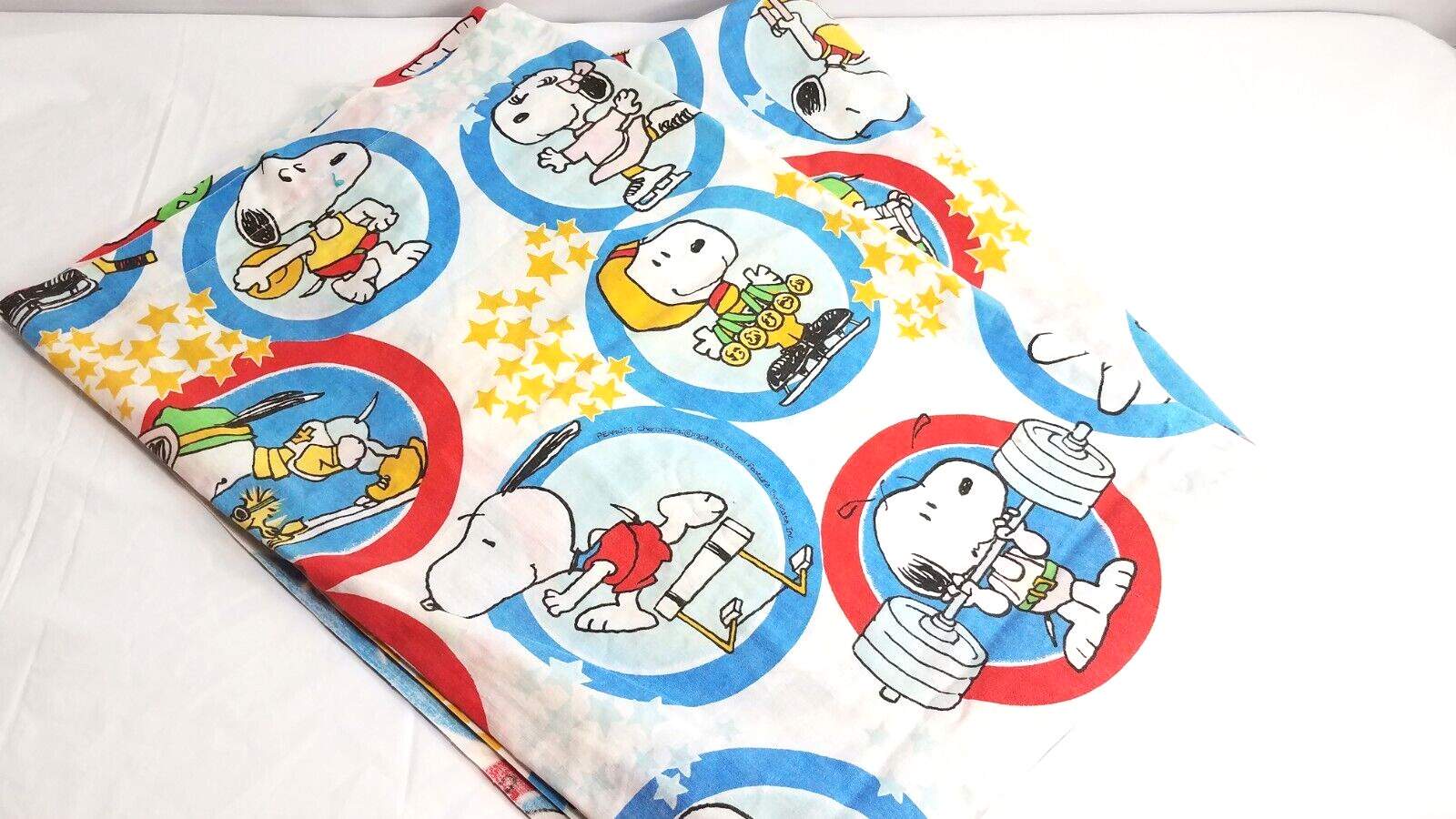 Vintage 1970s SNOOPY PEANUTS OLYMPIC Flat Twin Size Sheet