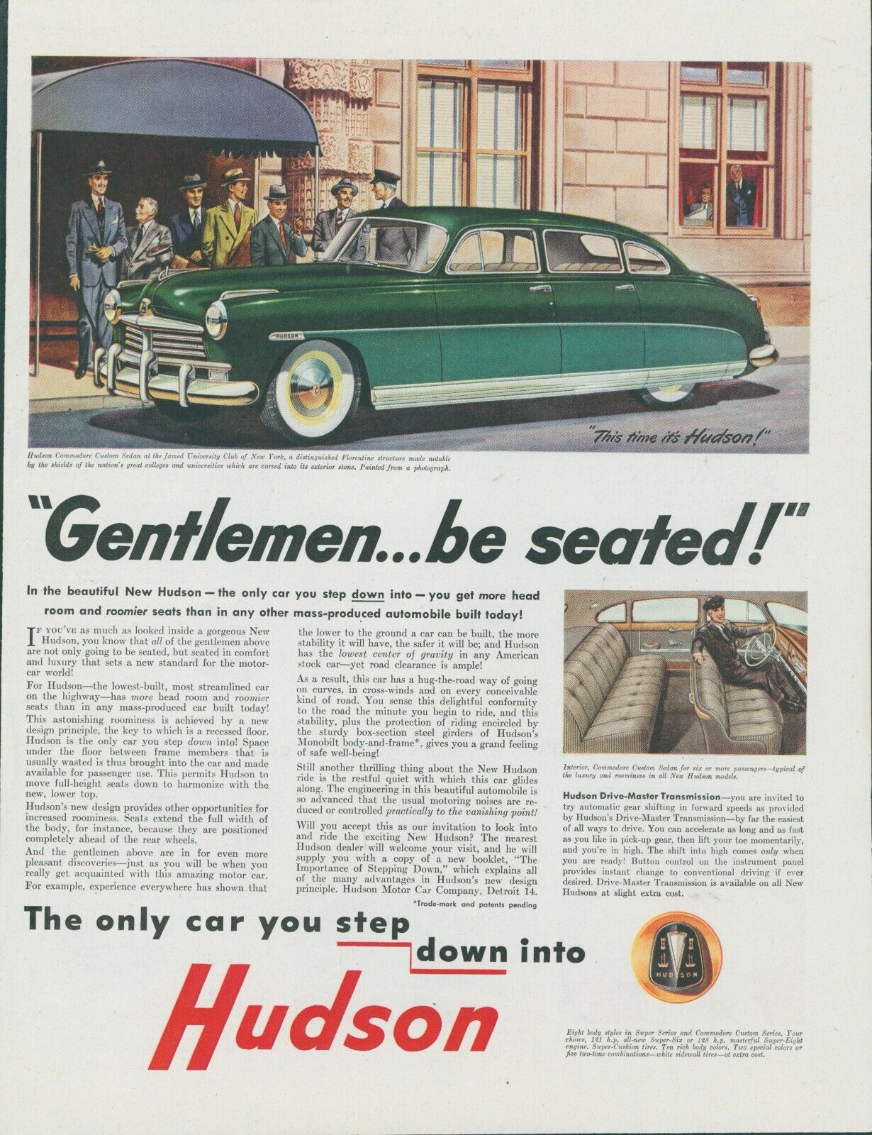 1948 Hudson Commodore Custom Sedan University Club Of New York Vtg Print Ad SP20