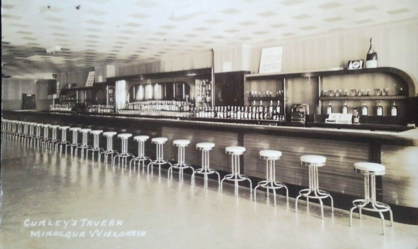 Interior View, Curley\'s Tavern, Minocqua, Wisconsin RPPC (1940s)
