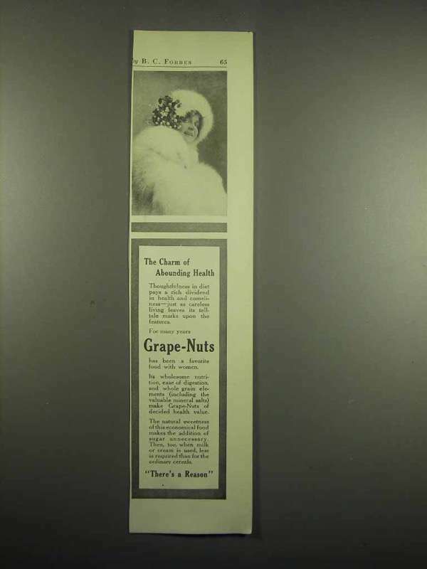 1918 Grape-Nuts Cereal Ad - Charm of Abounding Health