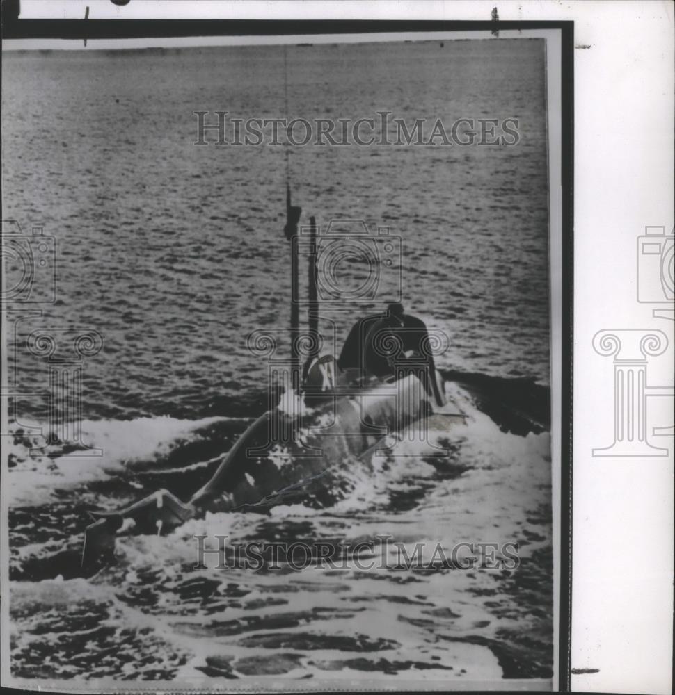1955 Press Photo U.S. Navy\'s 1st midget submarine built to assist harbor defense