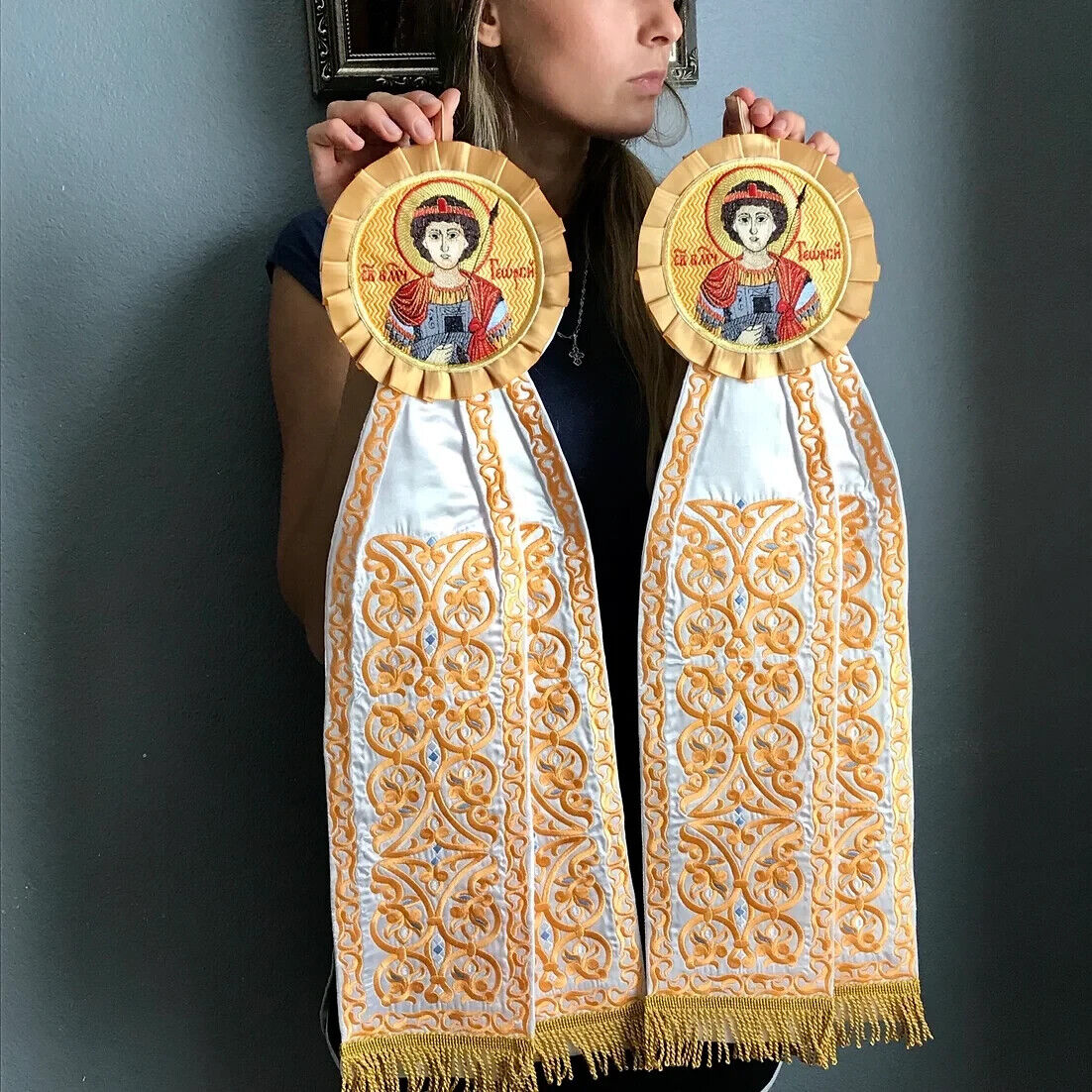 Orthodox church holy doors banners with icon of st. George