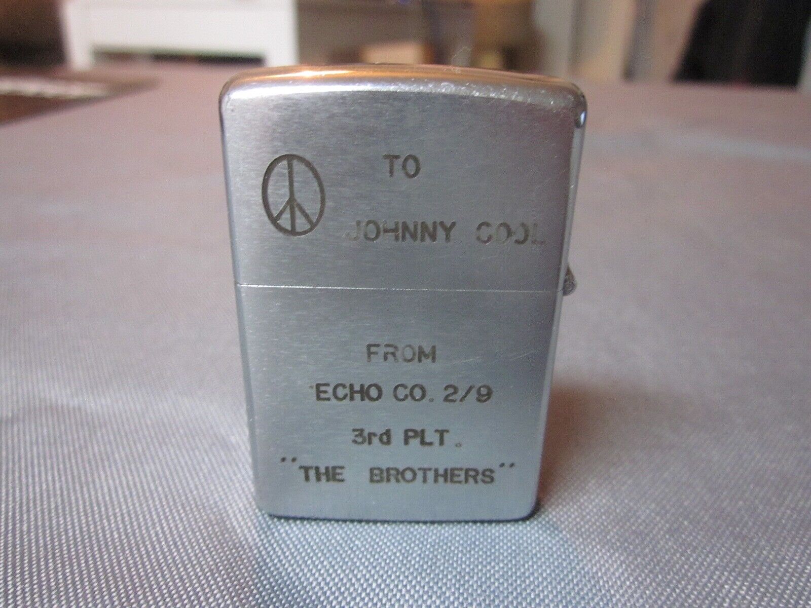 Vintage 1969 ZIPPO Lighter USMC ECHO CO 2/9 9th MARINES JOHNNY COOL PEACE Sign